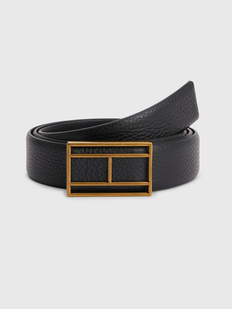 Női Tommy Hilfiger Bőr Flag Logo BELTS Fekete | HU 1503XYU